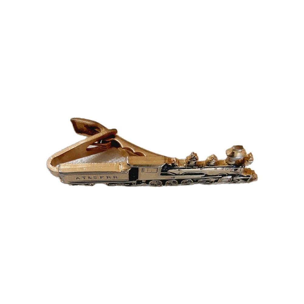 VTG Tie Clasp Train AT SF RR Atchison Topeka and Santa Fe Railway Gold Tone